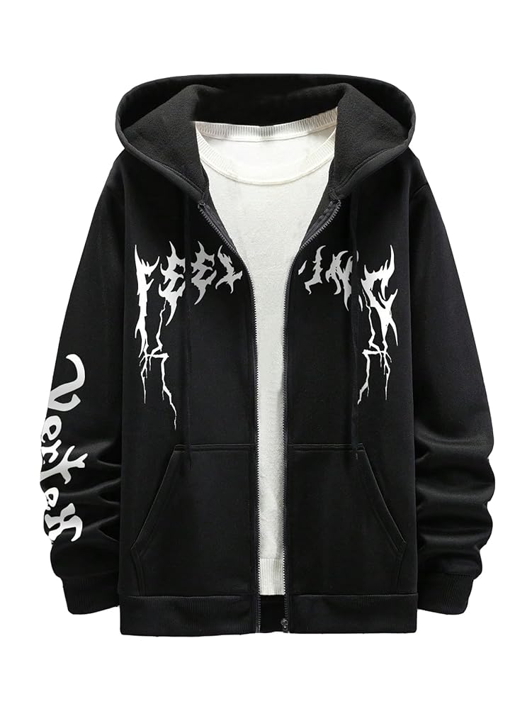 GORGLITTER Men's Zip Up Hoodies Y2k Graphic Sweatshirt